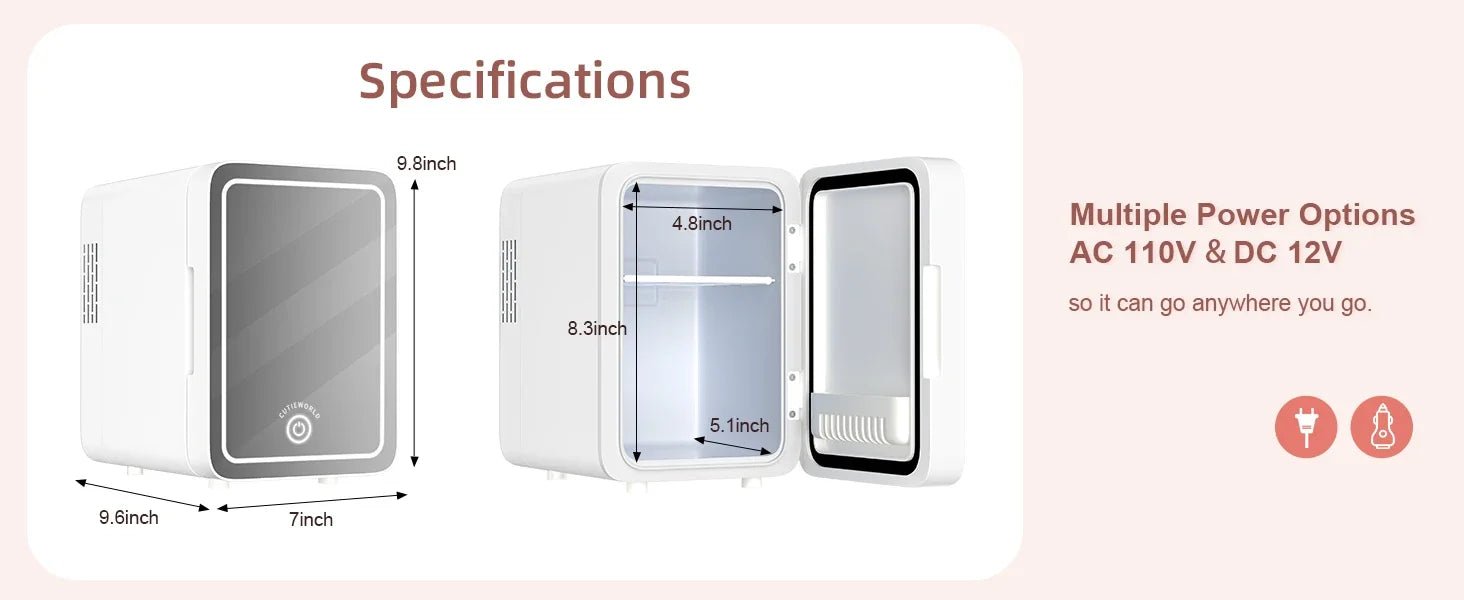 Skincare Fridge with Dimmable LED Light Mirror — 4L Makeup Mini Fridge for Bedroom & Car - Authority Asset Brand