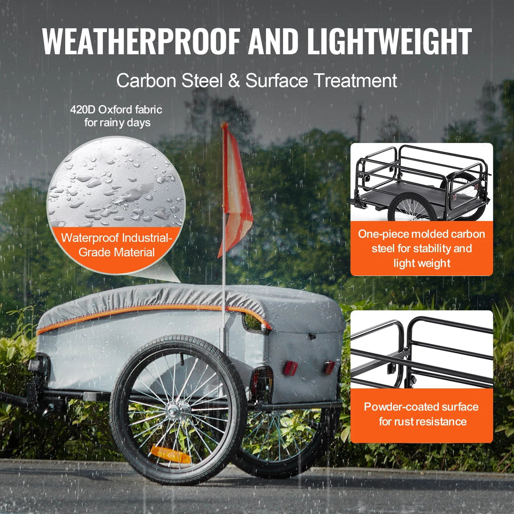 SucceBuy 100lbs Bike Cargo Trailer Foldable Bicycle Wagon Cart with Waterproof Cover & Safe Reflectors Fits 22"-28" Bike Wheel - Authority Asset Brand