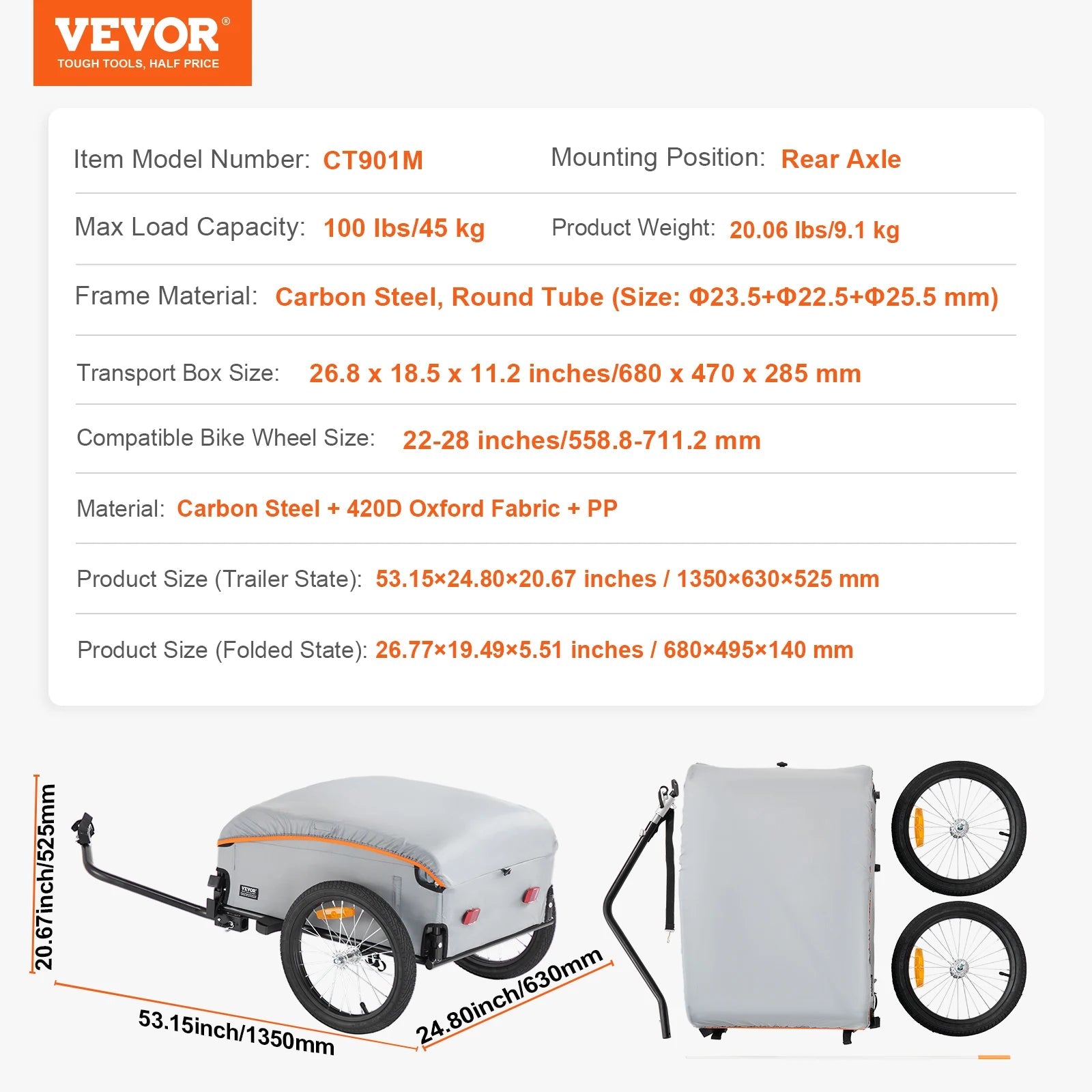 SucceBuy 100lbs Bike Cargo Trailer Foldable Bicycle Wagon Cart with Waterproof Cover & Safe Reflectors Fits 22"-28" Bike Wheel - Authority Asset Brand