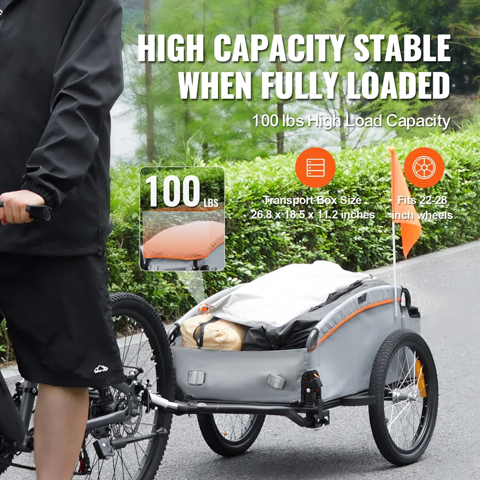 SucceBuy 100lbs Bike Cargo Trailer Foldable Bicycle Wagon Cart with Waterproof Cover & Safe Reflectors Fits 22"-28" Bike Wheel - Authority Asset Brand