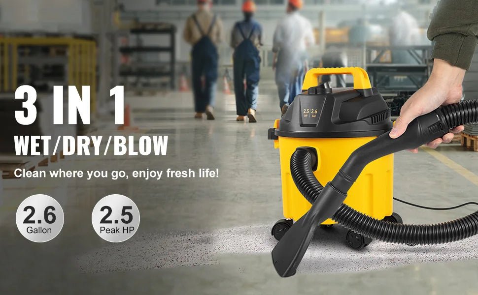 SucceBuy 2.6 Gallon Wet Dry Shop Vac — 2.5 Peak HP, 3-in-1 Vacuum, Blow & Suction with HEPA Filter - Authority Asset Brand