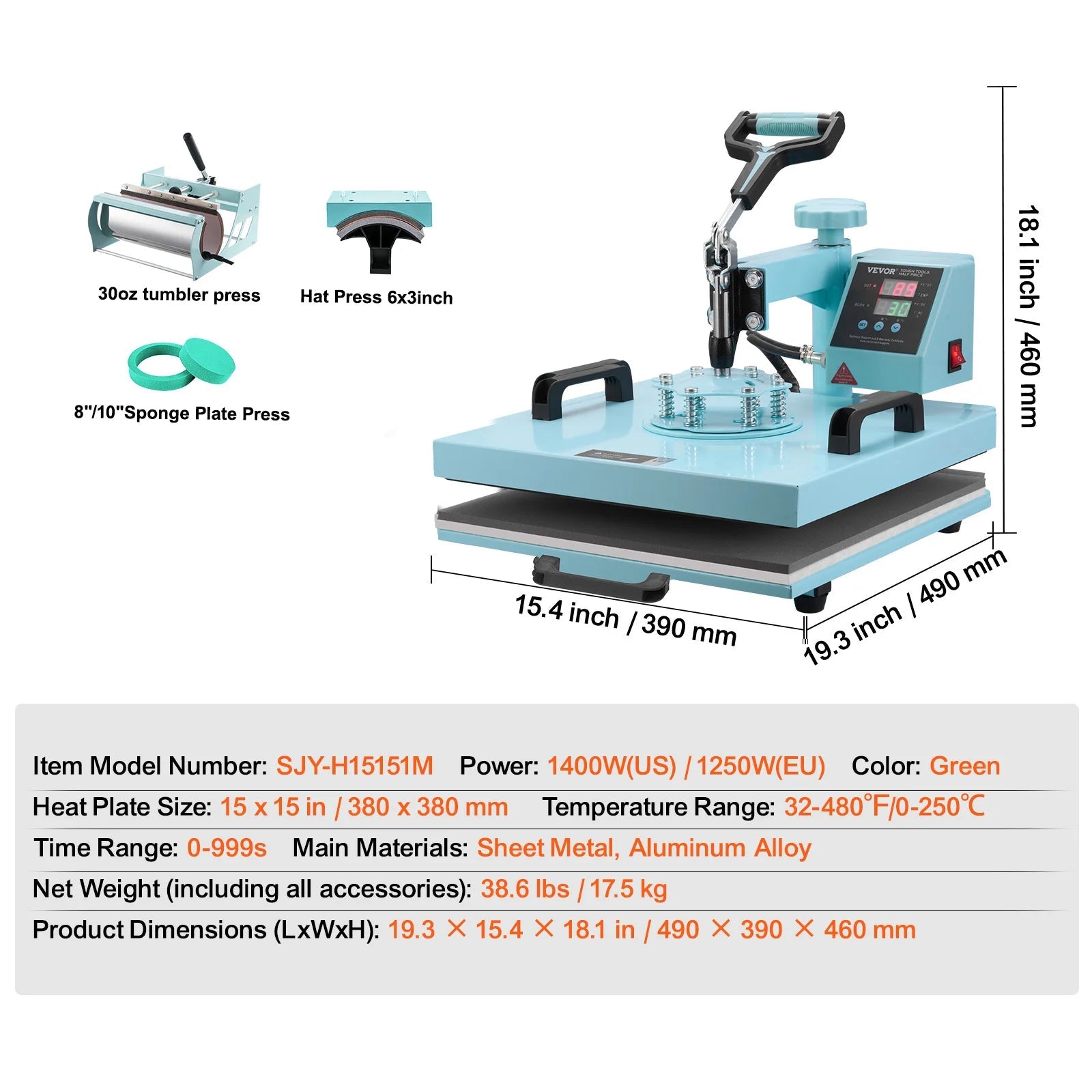 SucceBuy 8-in-1 Heat Press Machine — 360° Swing Away, 12x15" or 15x15", T-Shirts, Mugs, Hats & Plates - Authority Asset Brand