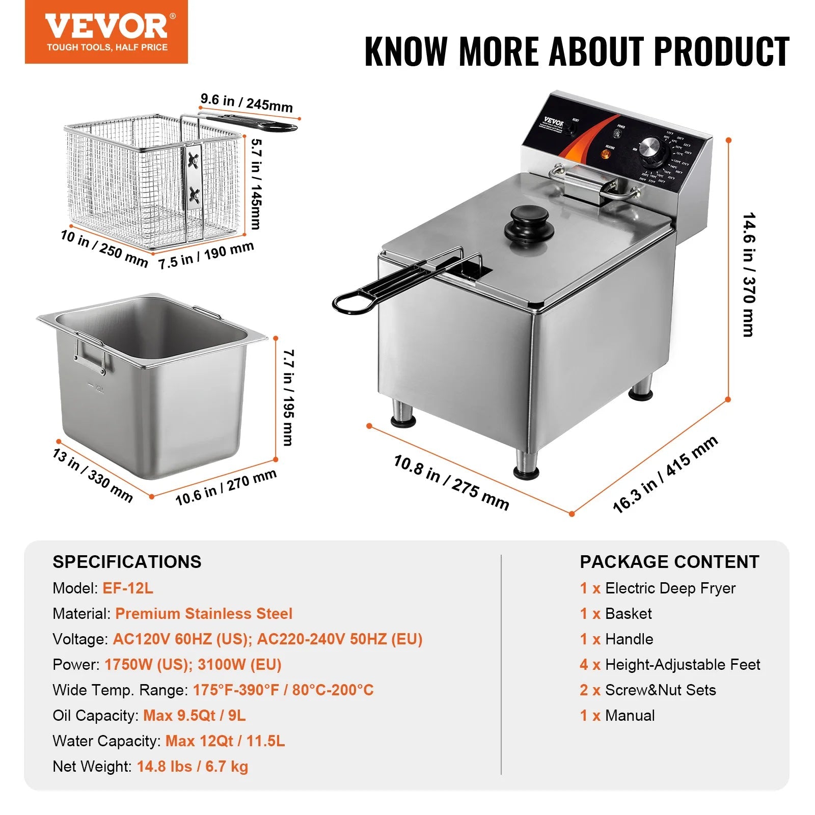 SucceBuy Commercial Electric Deep Fryer — 9.5Qt Stainless Steel Countertop Fryer with Basket, Timer & Temp Control - Authority Asset Brand