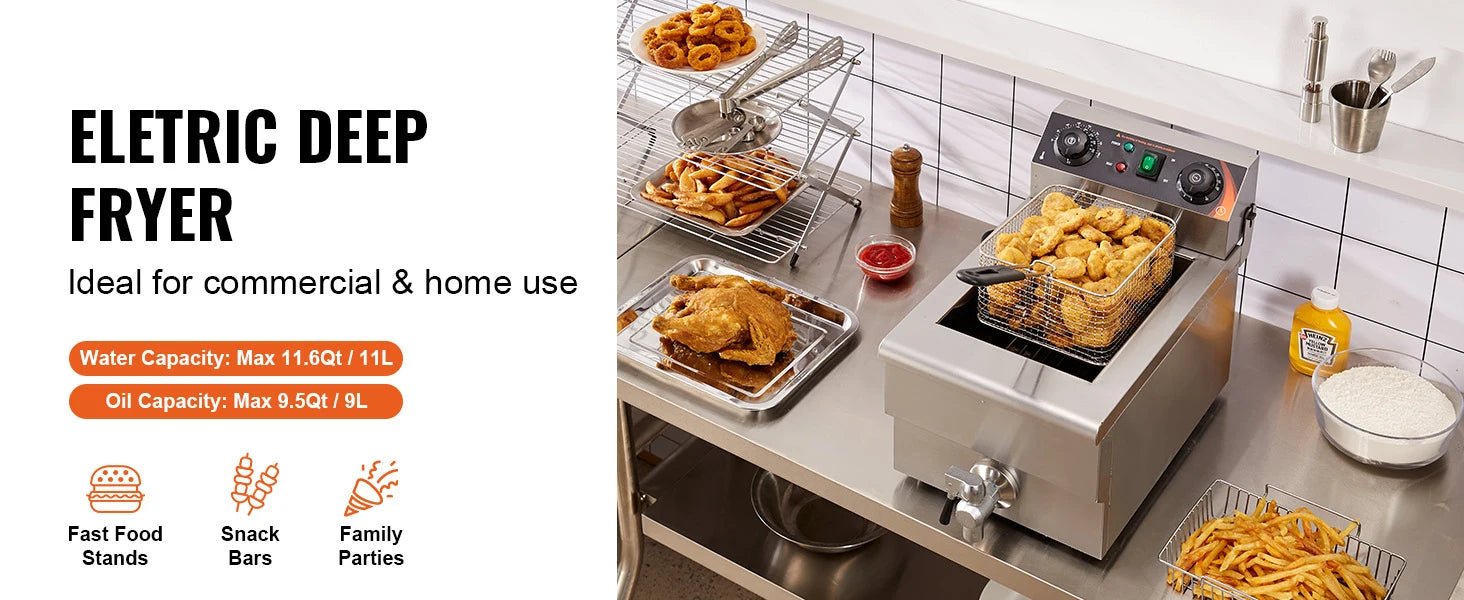 SucceBuy Commercial Electric Deep Fryer — 9.5Qt Stainless Steel Countertop Fryer with Basket, Timer & Temp Control - Authority Asset Brand