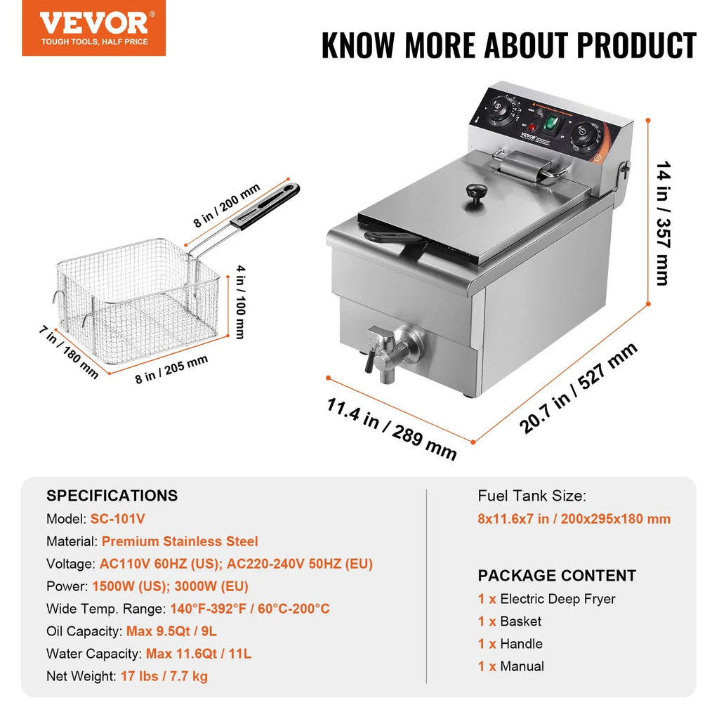 SucceBuy Commercial Electric Deep Fryer — 9.5Qt Stainless Steel Countertop Fryer with Basket, Timer & Temp Control - Authority Asset Brand