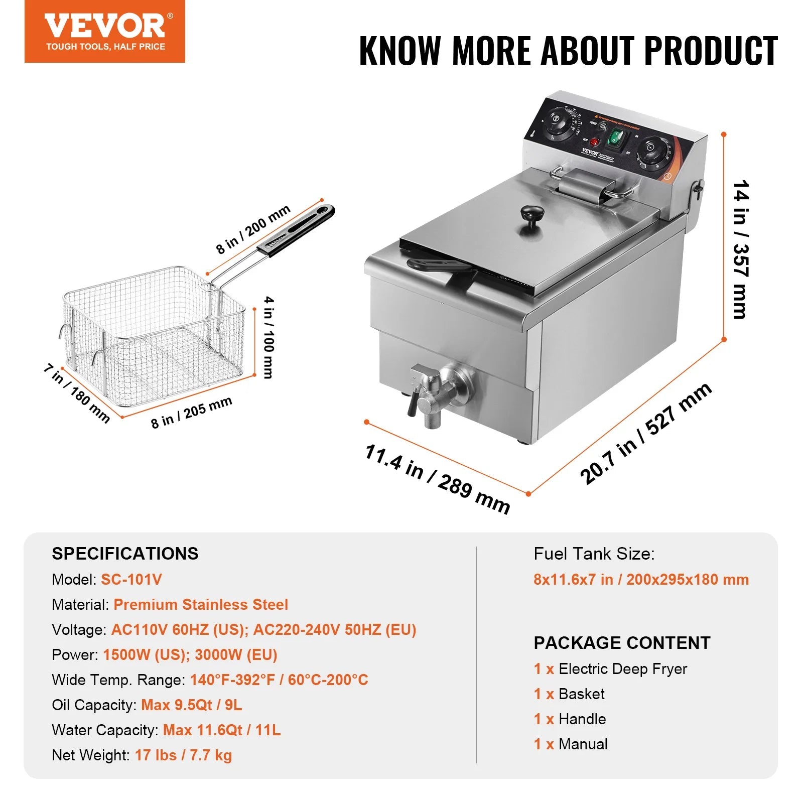 SucceBuy Commercial Electric Deep Fryer — 9.5Qt Stainless Steel Countertop Fryer with Basket, Timer & Temp Control - Authority Asset Brand
