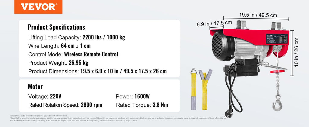 SucceBuy Electric Hoist Lifting Crane — 400-1000kg, Wireless Remote, Pure Copper Motor, CE Certified - Authority Asset Brand