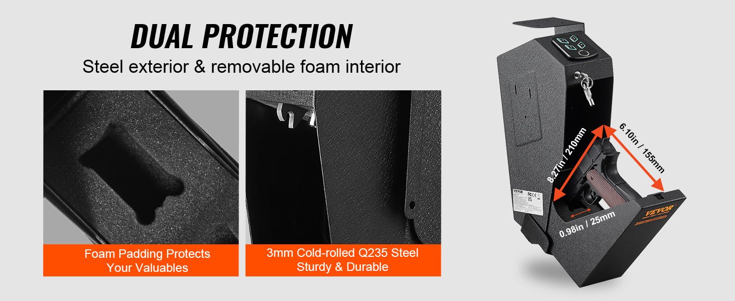 SucceBuy Pistol Safe — Q235 Steel, 3-Way Quick Access, Biometric Fingerprint, LED, Silent Mode - Authority Asset Brand
