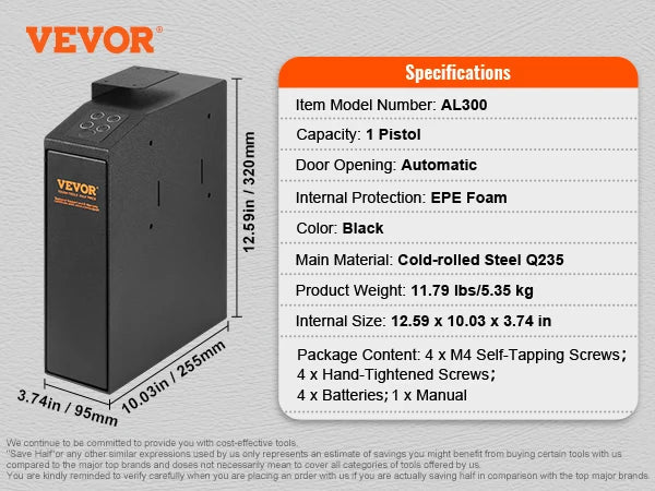 SucceBuy Pistol Safe — Q235 Steel, 3-Way Quick Access, Biometric Fingerprint, LED, Silent Mode - Authority Asset Brand