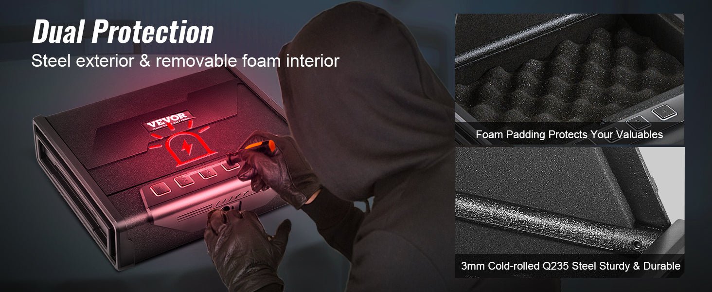 SucceBuy Pistol Safe — Q235 Steel, 3-Way Quick Access, Biometric Fingerprint, LED, Silent Mode - Authority Asset Brand