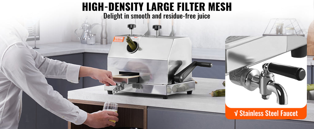 Commercial Sugarcane Juicer 110 LBS/H — 3 Stainless Steel Rollers, 2.4" Large Inlet