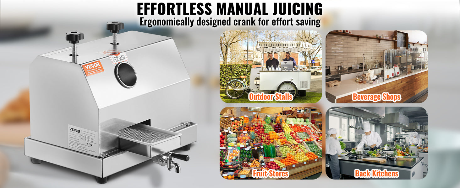 Commercial Sugarcane Juicer 110 LBS/H — 3 Stainless Steel Rollers, 2.4" Large Inlet