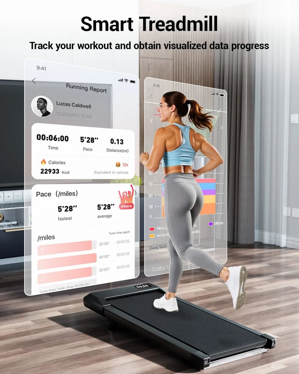 Under Desk Treadmill Walking Pad — 2.5HP, 300 lb Capacity, Bluetooth App, LED Display - Authority Asset Brand