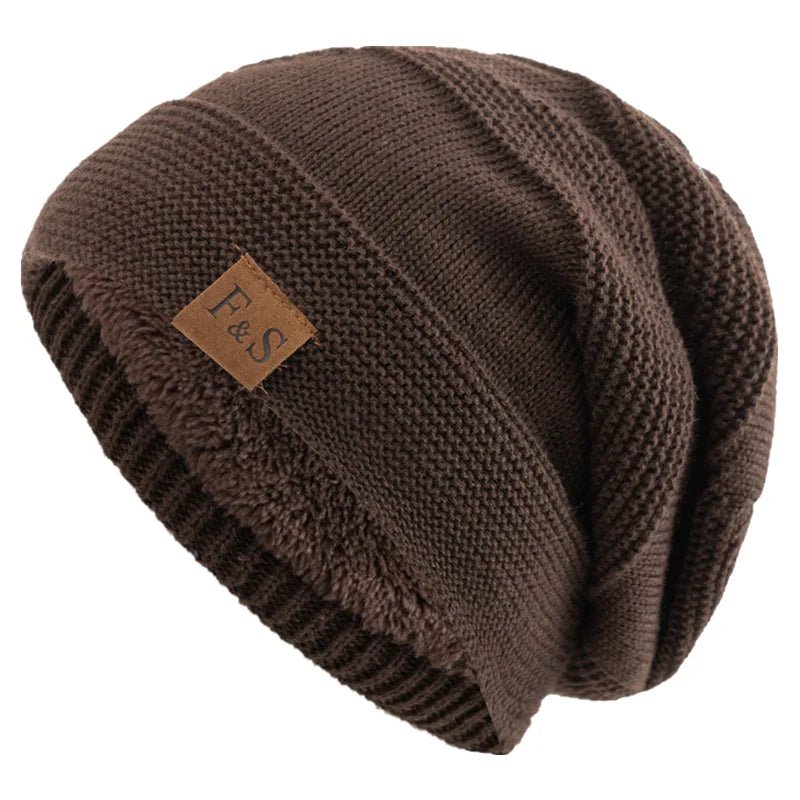 Unisex Slouchy Fur Lined Winter Beanie Hat — Warm Label Decor Knitted Cap for Men & Women - Authority Asset Brand