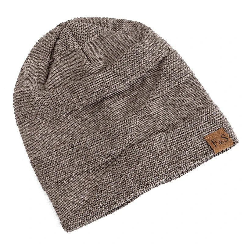 Unisex Slouchy Fur Lined Winter Beanie Hat — Warm Label Decor Knitted Cap for Men & Women - Authority Asset Brand