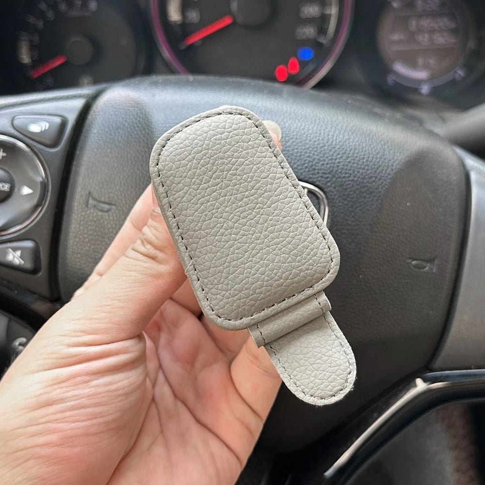 Universal Car Sunglasses Holder | Magnetic Leather Sun Visor Glasses Clip & Card Holder - Authority Asset Brand