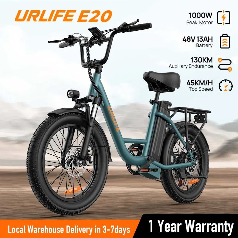 URLIFE E20 1000W Fat Tire Electric Bike — 48V 13Ah, 28MPH, 80-Mile Range, 7-Speed, Dual Disc Brake - Authority Asset Brand