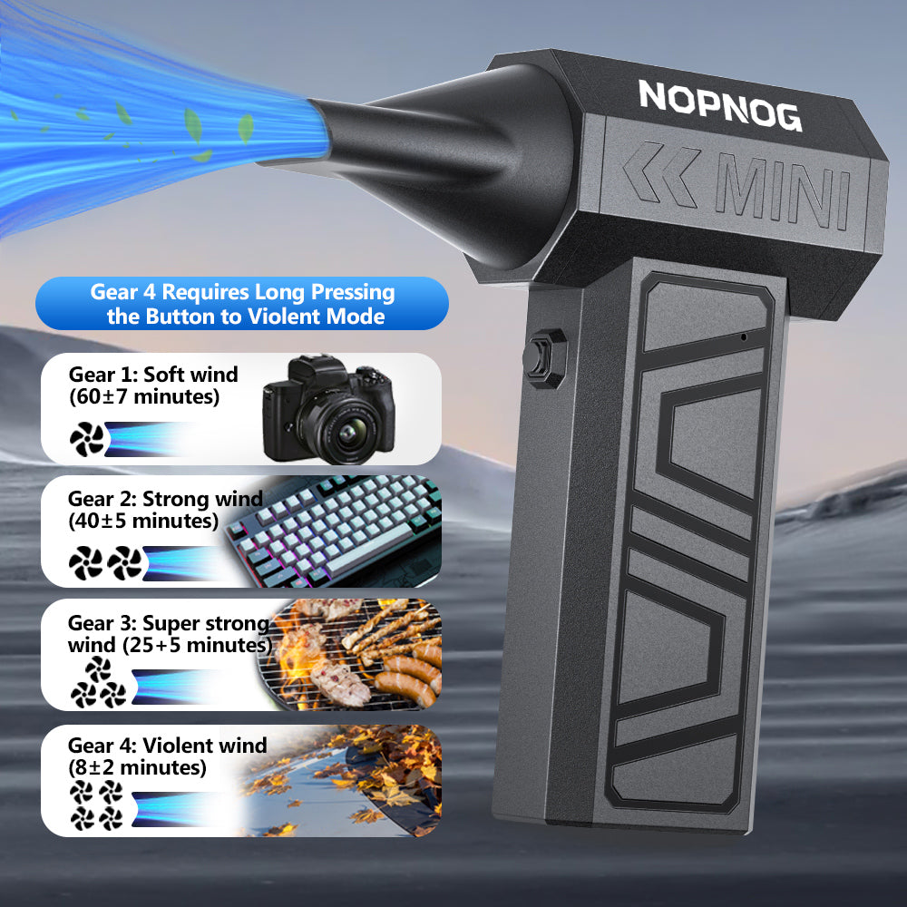 Turbo Jet Fan Blower & Air Duster — 130,000 RPM Brushless Motor, 4-Gear, 75W, Type-C Charging, 5 Nozzles