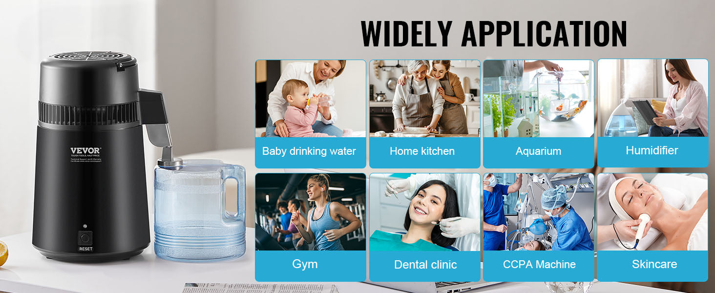 SucceBuy Water Distiller 4L — 750W Countertop Pure Water Purifier with Activated Carbon Filter