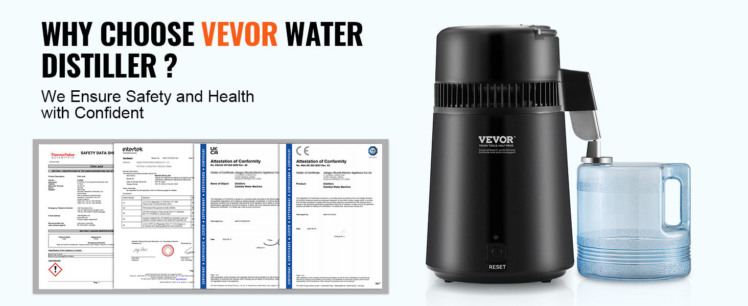 SucceBuy Water Distiller 4L — 750W Countertop Pure Water Purifier with Activated Carbon Filter