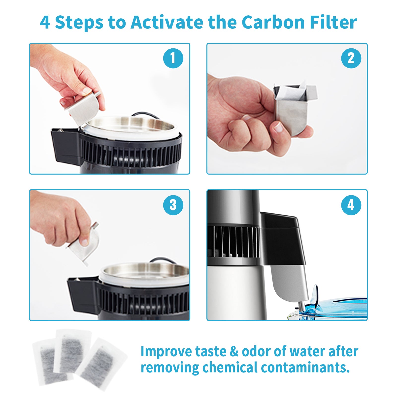 SucceBuy 4L Water Distiller Purifier Filter — Touch Screen, 5-Stage Filtration, 1L/H Distilling Speed