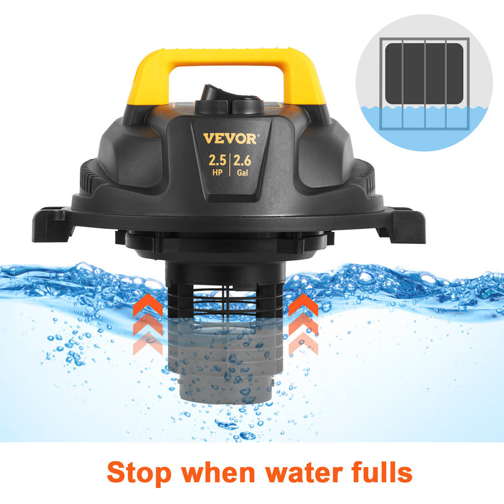 SucceBuy 2.6 Gallon Wet Dry Shop Vac — 2.5 Peak HP, 3-in-1 Vacuum, Blow & Suction with HEPA Filter