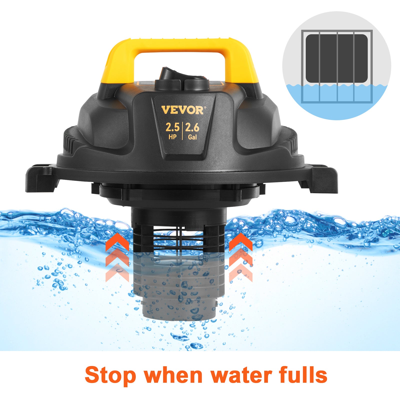 SucceBuy 2.6 Gallon Wet Dry Shop Vac — 2.5 Peak HP, 3-in-1 Vacuum, Blow & Suction with HEPA Filter