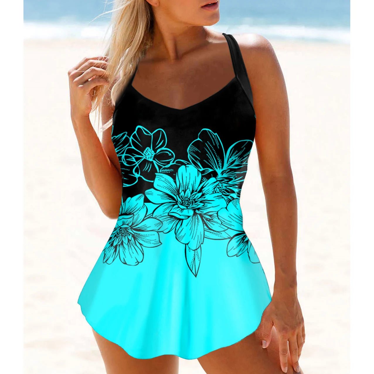 Women's Peony Print Bikini Tank Top Two-Piece Set — Hollowed Out Floral Swimsuit S–6XL - Authority Asset Brand