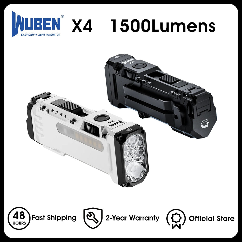 WUBEN X4 EDC Flat Flashlight — 1500 Lumens, RGB Light, Magnetic Base, Tactical Switch, IP68 Waterproof - Authority Asset Brand